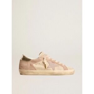 Golden Goose Super-Star Pink Suede Glitter Star Platinum Heel Sneakers 41